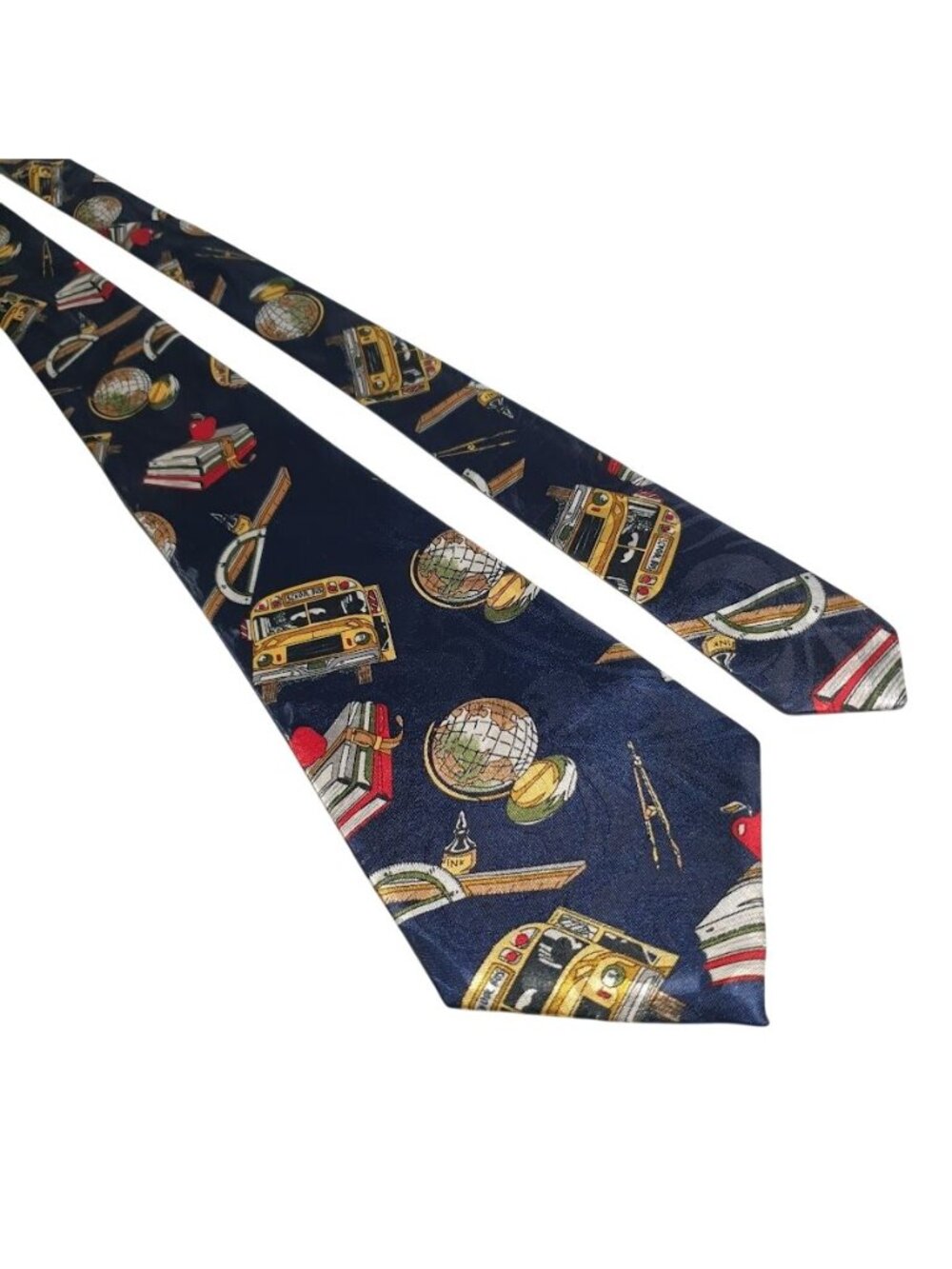 Steven Harris Men Tie Navy School Print Novelty Necktie Globes Books Rulers Silk